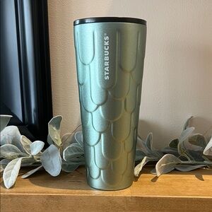 Starbucks Stainless Steel Metallic Green Mermaid Tail Siren 24oz 2022 Tumbler